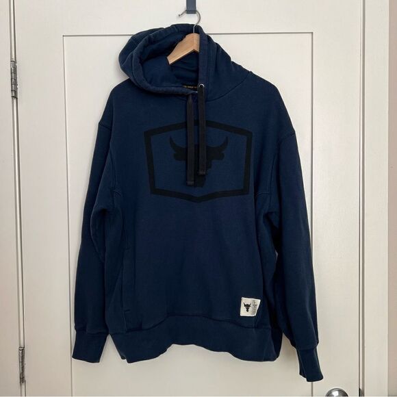 Under Armour Project Rock Mens XL Hoodie Sweatshirt Blood Sweat Respect Blue - Picture 1 of 13